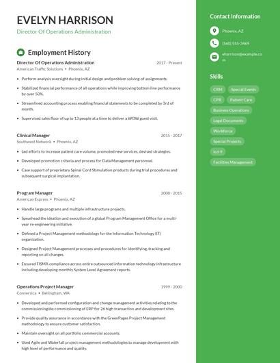 Director Of Operations Administration Resume