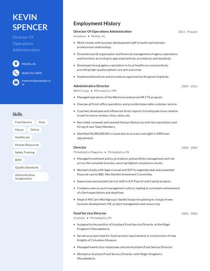 Director Of Operations Administration Resume