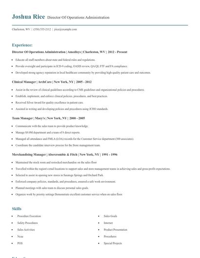 Director Of Operations Administration Resume
