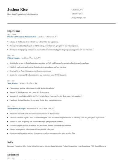 Director Of Operations Administration Resume