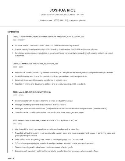 Director Of Operations Administration Resume