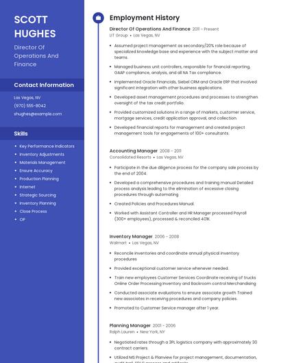 Director Of Operations And Finance Resume