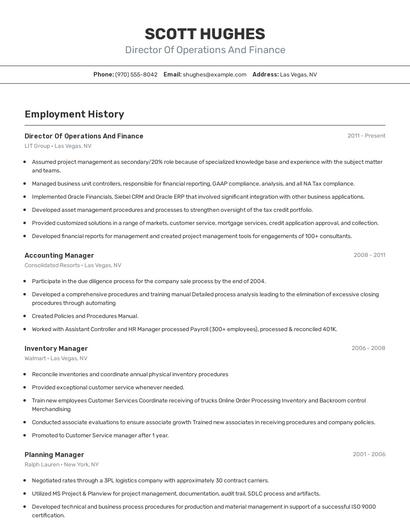 Director Of Operations And Finance Resume
