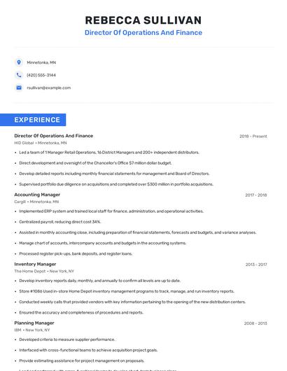 Director Of Operations And Finance Resume