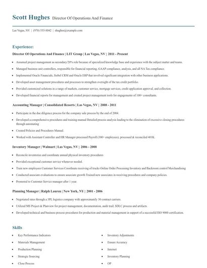 Director Of Operations And Finance Resume