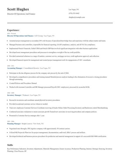 Director Of Operations And Finance Resume
