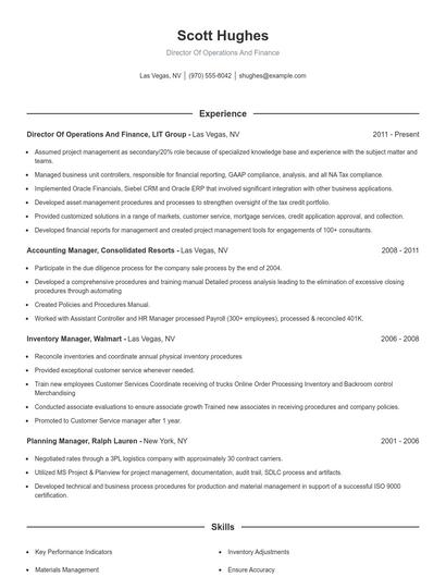 Director Of Operations And Finance Resume