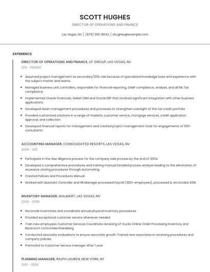 Director Of Operations And Finance Resume