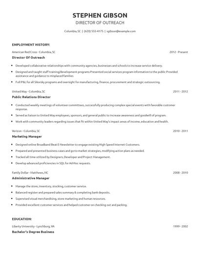 Director Of Outreach Resume