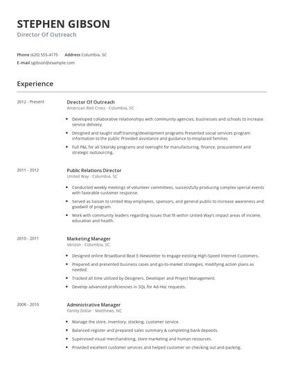 Director Of Outreach Resume