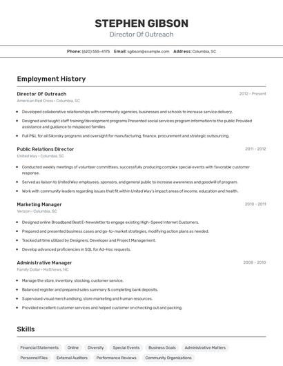 Director Of Outreach Resume