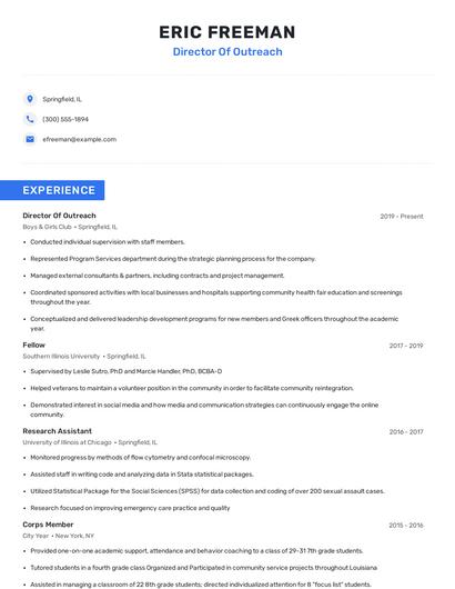 Director Of Outreach Resume