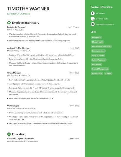 Director Of Outreach Resume