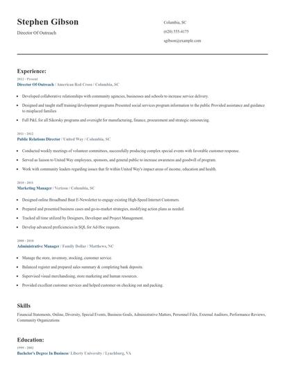 Director Of Outreach Resume