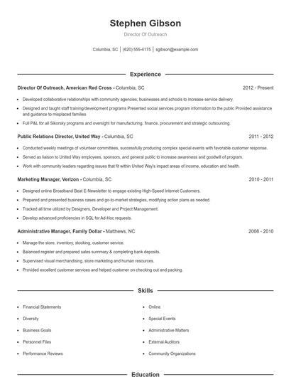 Director Of Outreach Resume