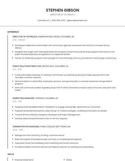 Director Of Outreach Resume