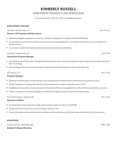 Director Of Programs And Operations Resume