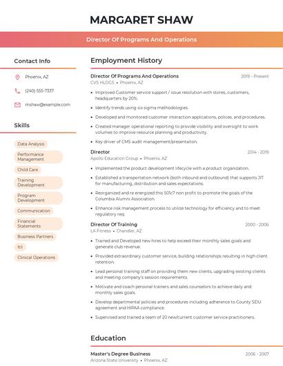 Director Of Programs And Operations Resume