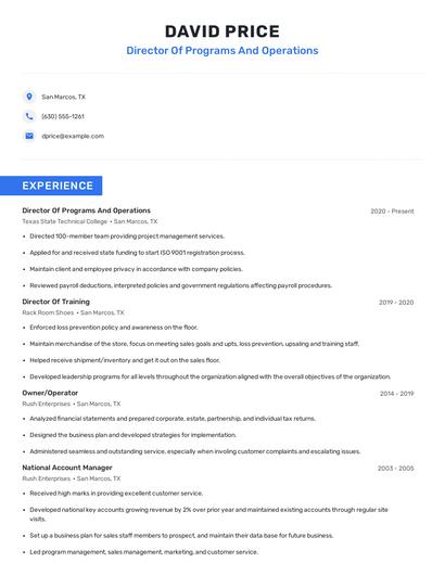 Director Of Programs And Operations Resume