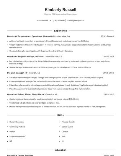 Director Of Programs And Operations Resume