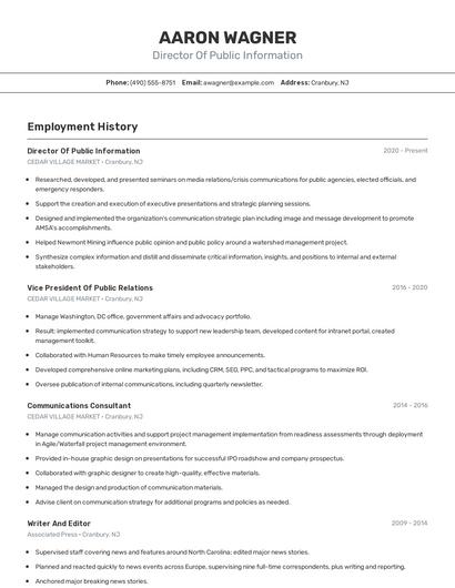 Director Of Public Information Resume
