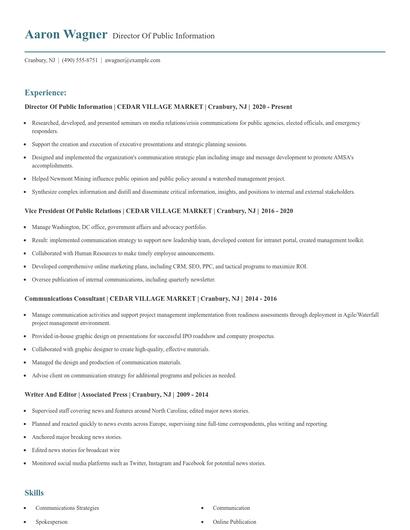 Director Of Public Information Resume