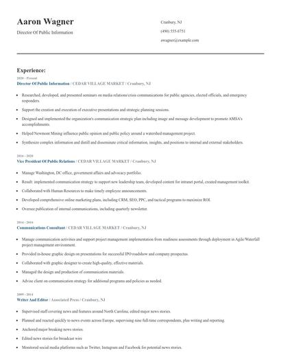 Director Of Public Information Resume