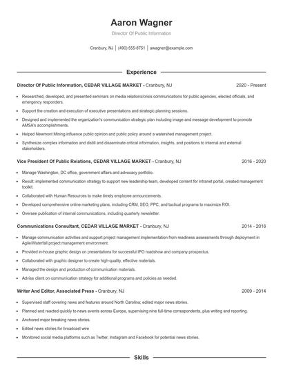 Director Of Public Information Resume