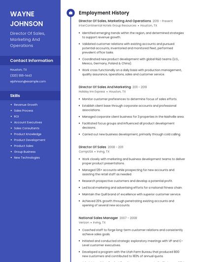 Director Of Sales, Marketing And Operations Resume