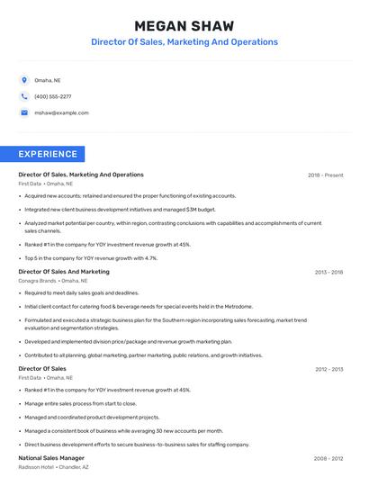 Director Of Sales, Marketing And Operations Resume
