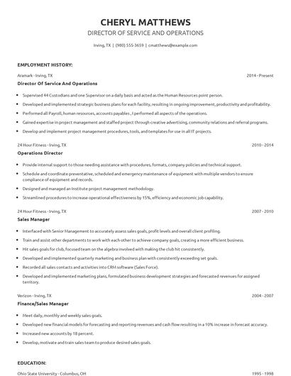Director Of Service And Operations Resume