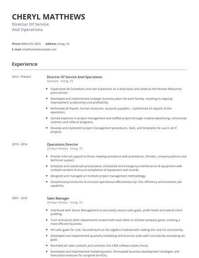 Director Of Service And Operations Resume