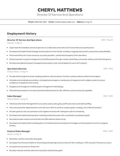 Director Of Service And Operations Resume