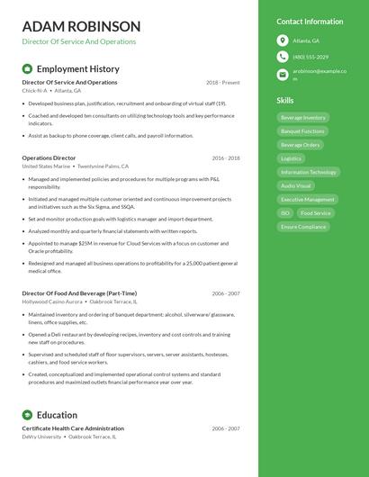 Director Of Service And Operations Resume