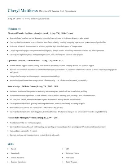 Director Of Service And Operations Resume