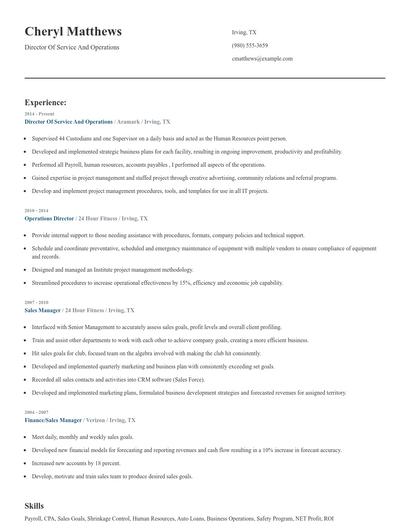 Director Of Service And Operations Resume