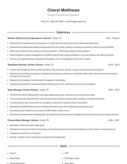 Director Of Service And Operations Resume