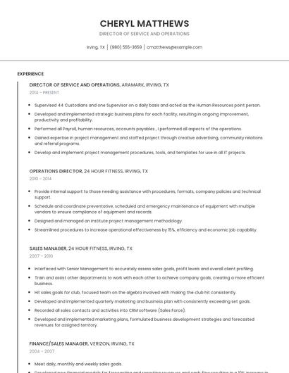 Director Of Service And Operations Resume