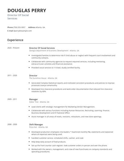 Director Of Social Services Resume