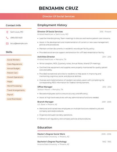 Director Of Social Services Resume