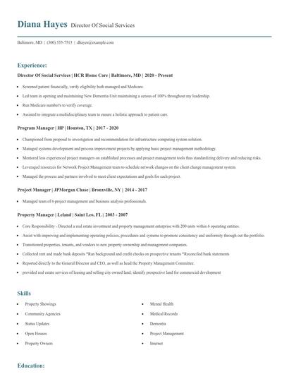 Director Of Social Services Resume