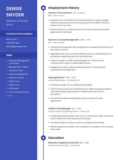 Director Of Social Work Resume