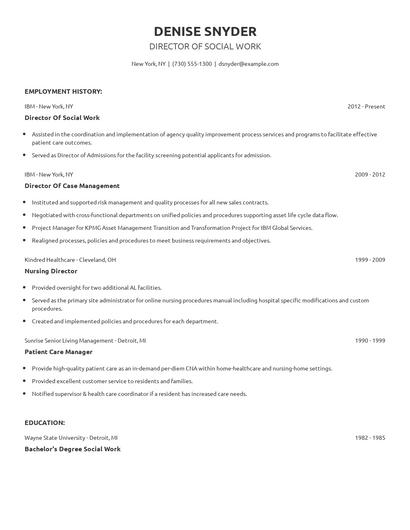 Director Of Social Work Resume