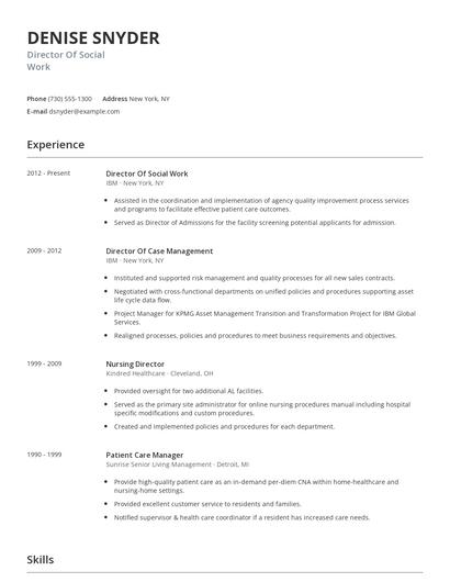 Director Of Social Work Resume