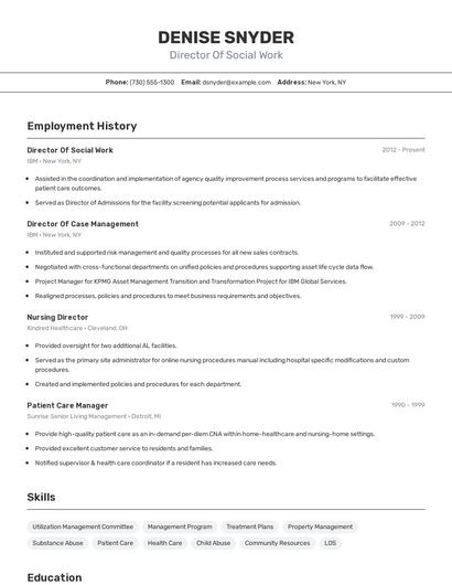 Director Of Social Work Resume