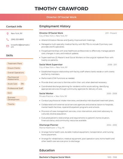 Director Of Social Work Resume