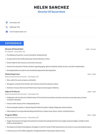 Director Of Social Work Resume