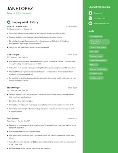 Director Of Social Work Resume