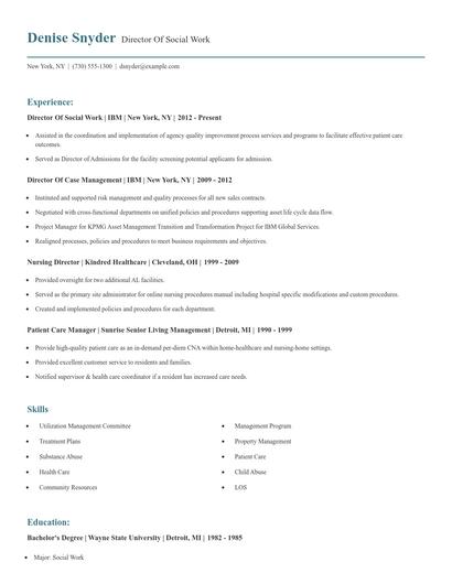 Director Of Social Work Resume