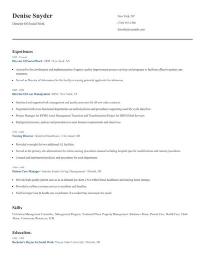 Director Of Social Work Resume